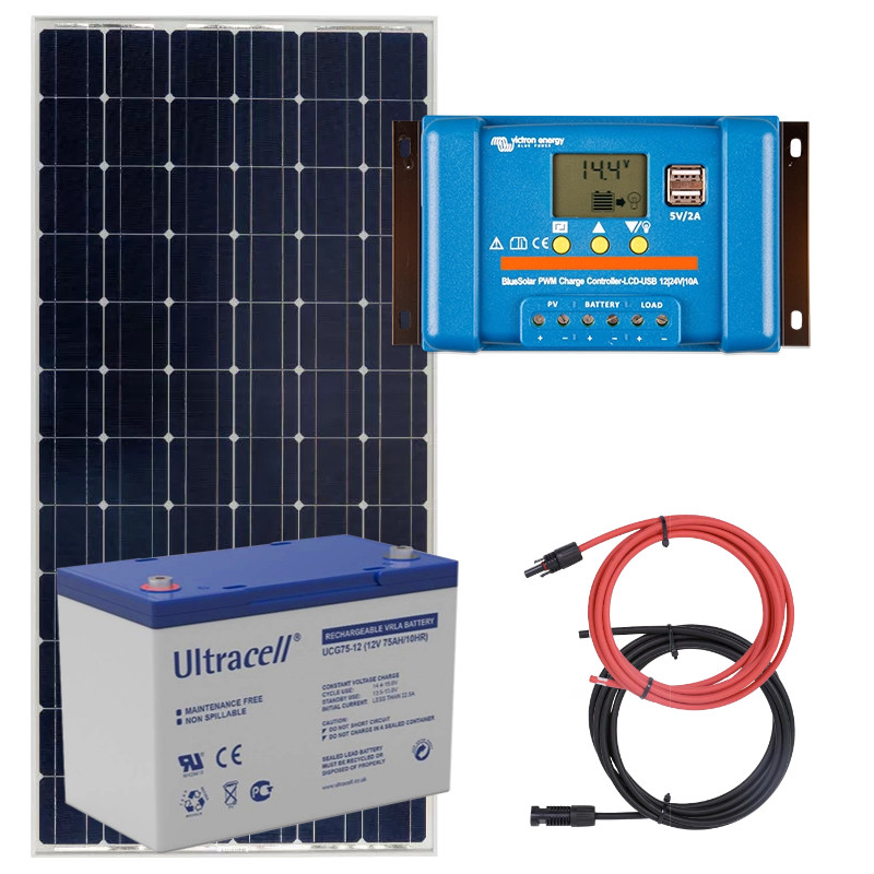 Panel słoneczny 150W i akumulator żelowy 75Ah z regulatorem LCD