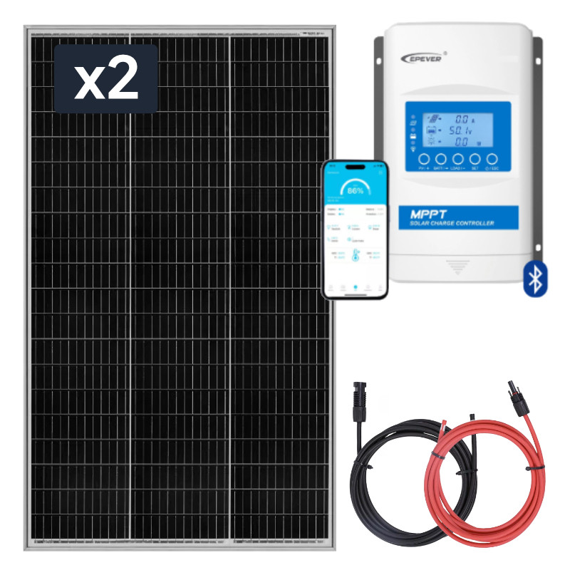 Zestaw panel sztywny 2x 250W z regulatorem ładowania 40A MPPT